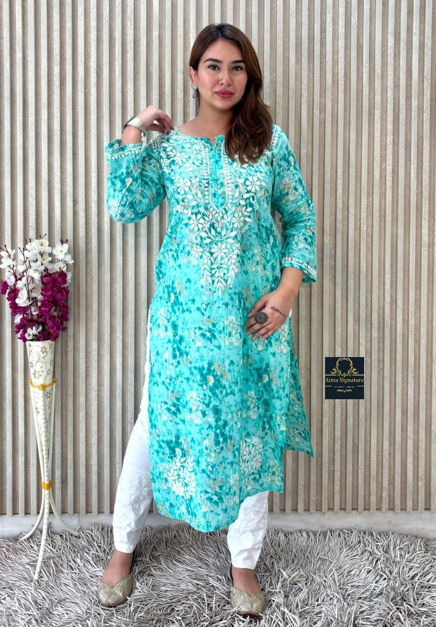 Floral Mal Cotton Chikankari Kurti