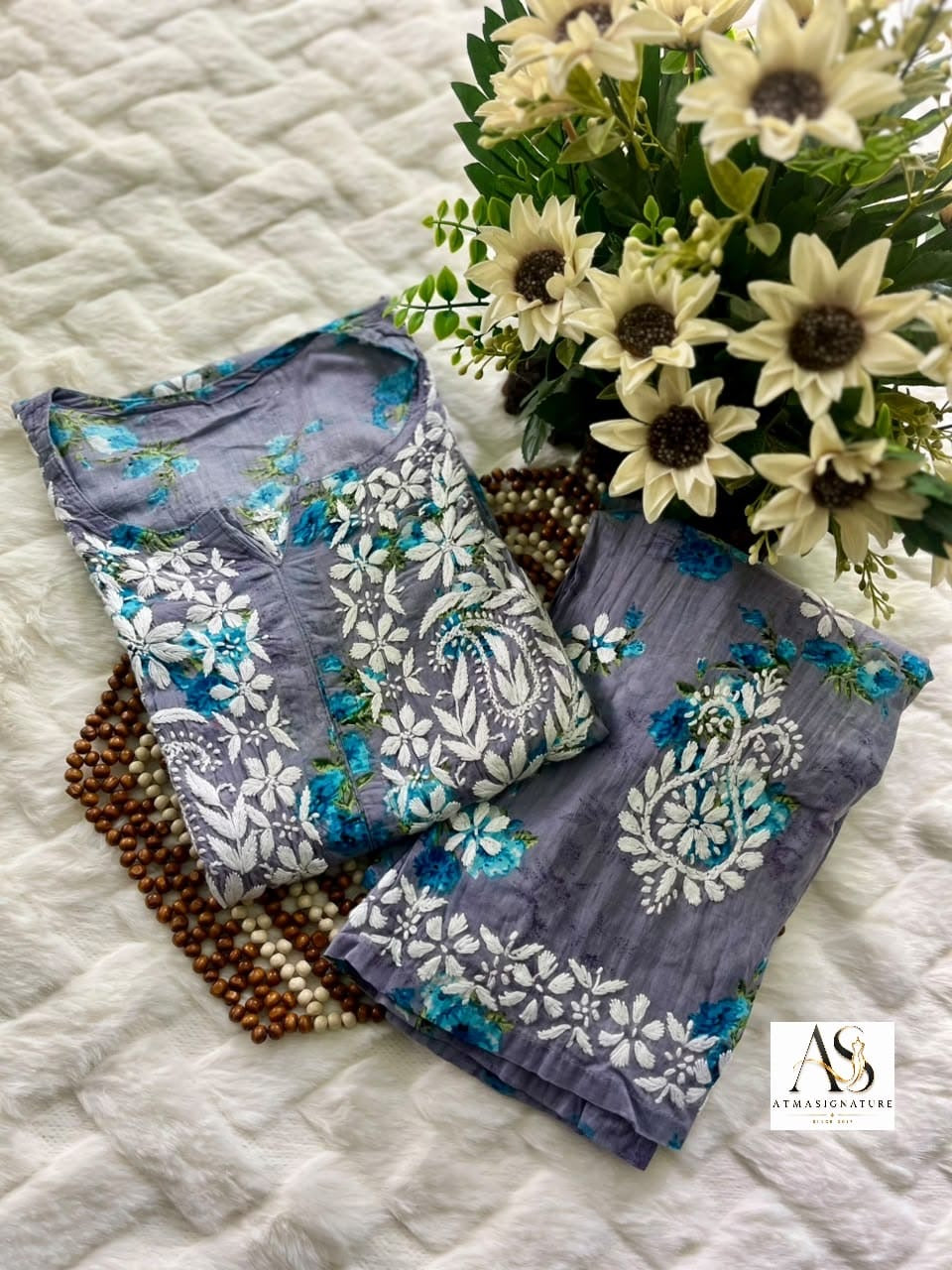 Laya Mal Cotton Chikankari Kurti Palazzo set