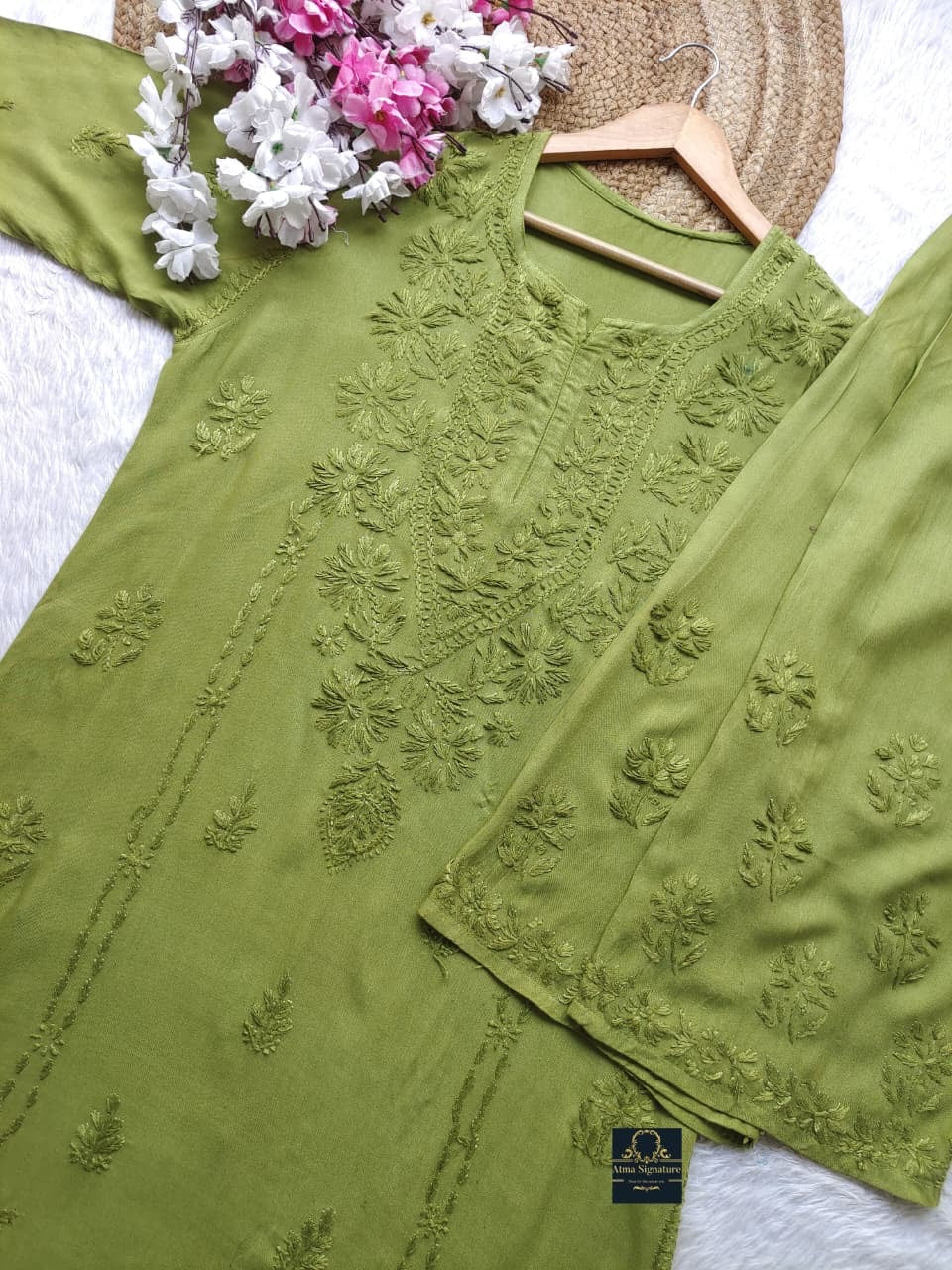 ✨ Handcrafted Rayon Chikankari Kurti Palazzo Set ✨