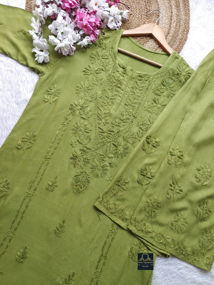 ✨ Handcrafted Rayon Chikankari Kurti Palazzo Set ✨