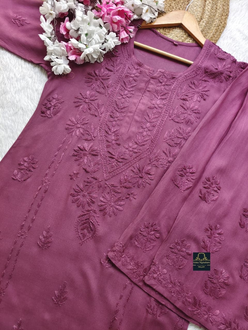✨ Handcrafted Rayon Chikankari Kurti Palazzo Set ✨