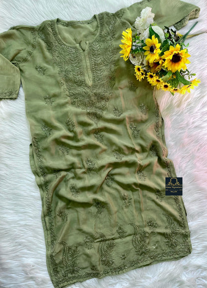 Timeless muslin silk chikankari kurti