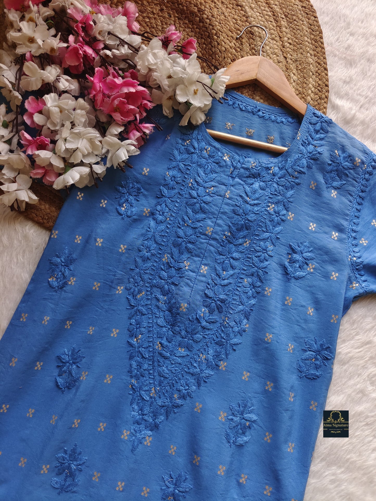 Premium chanderi silk zari buta chikankari kurti