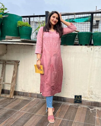 Soft chanderi silk chikankari kurti