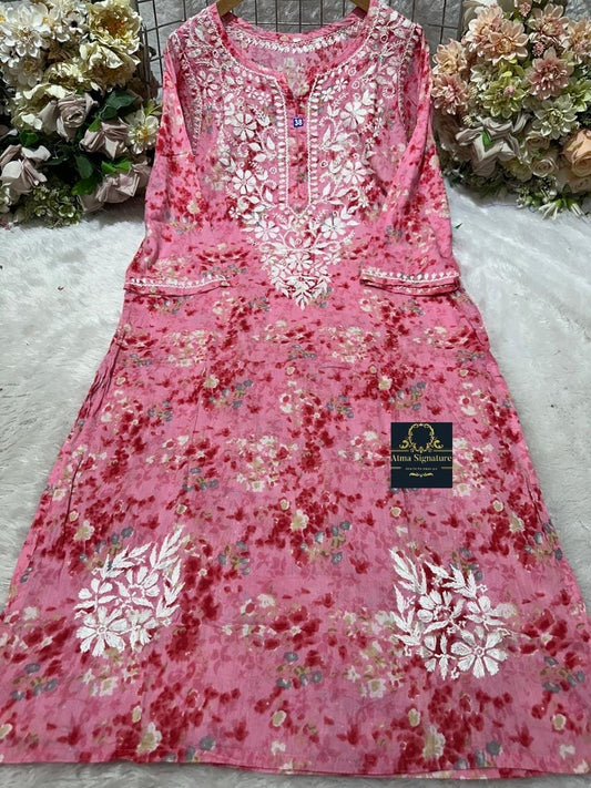 Floral Mal Cotton Chikankari Kurti