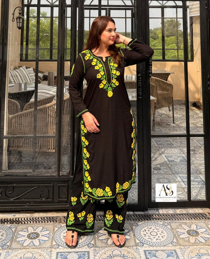 Mumtaz Rayon Chikankari Kurti Palazzo Set