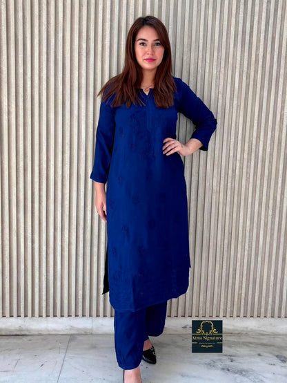 Aisha soft rayon chikankari kurti palazzo set