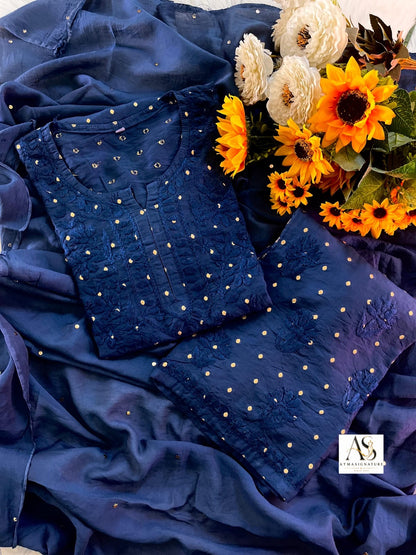 Kismat Chanderi Silk Zari Weaved Chikankari Set
