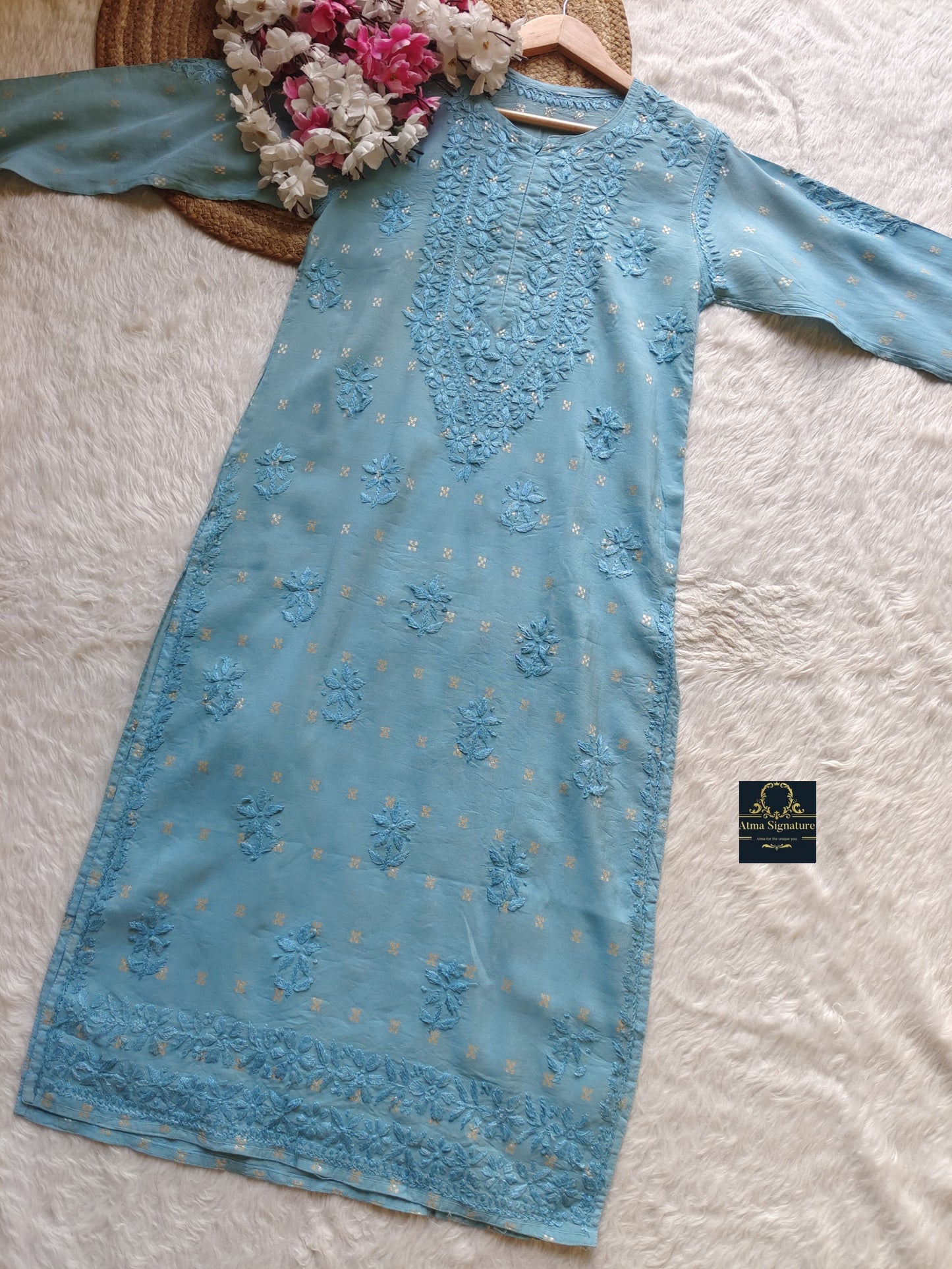 Premium chanderi silk zari buta chikankari kurti
