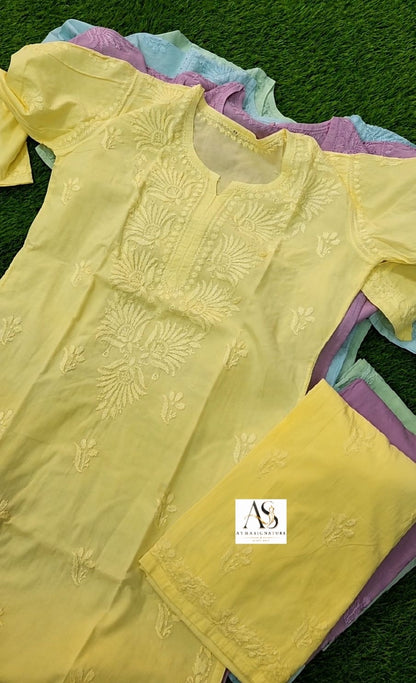 Alaya Ombre Pastel Chikankari Kurti Palazzo Set