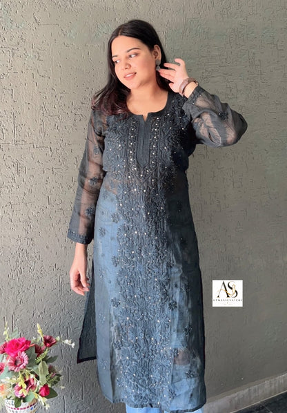 Alia Kota Doriya Mukaish Handworked Chikankari Kurti ✨