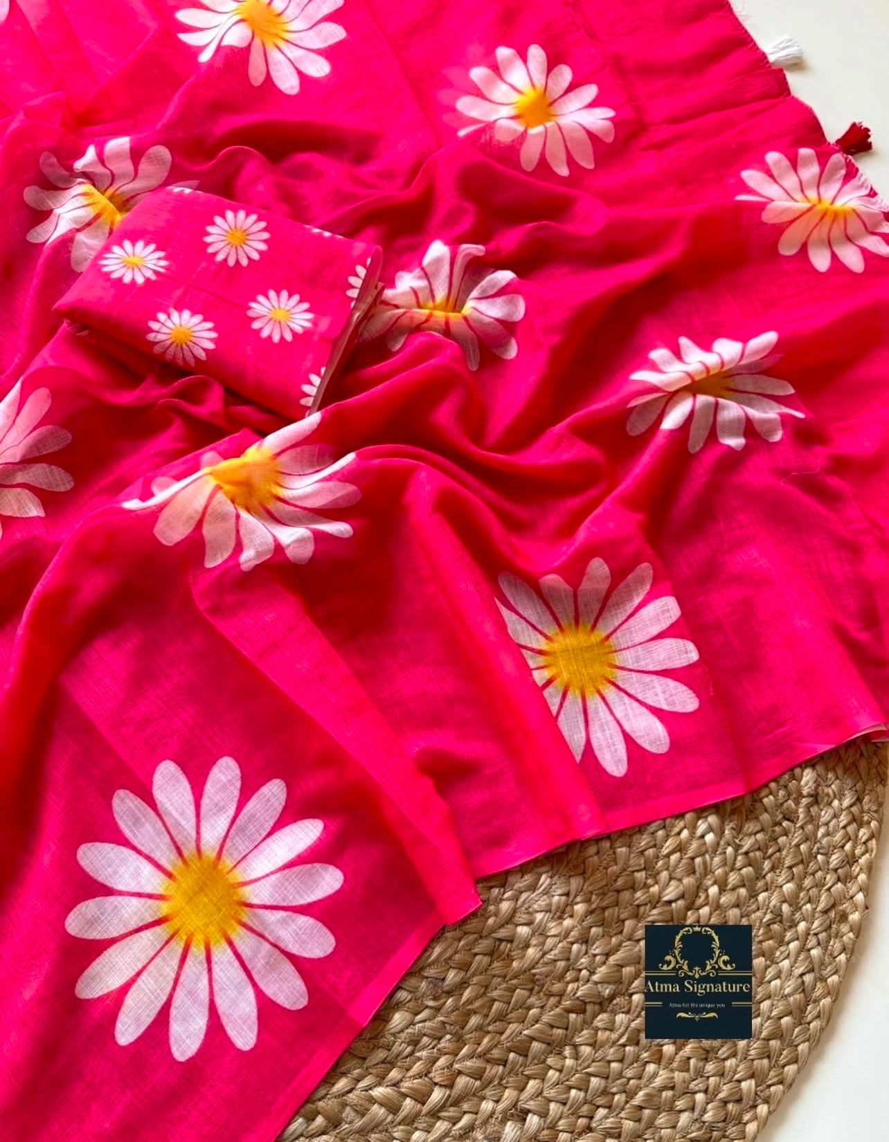 Soft linen cotton floral saree