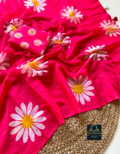 Soft linen cotton floral saree