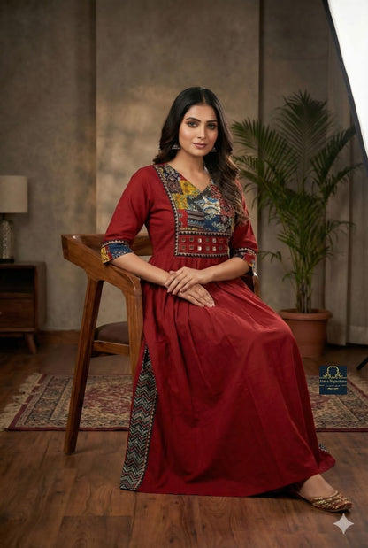 Soft cotton ajrakh mirror worked Kurti/ frock