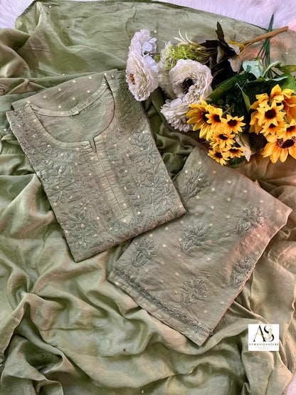 Kismat Chanderi Silk Zari Weaved Chikankari Set