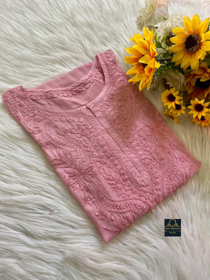 Timeless muslin silk chikankari kurti