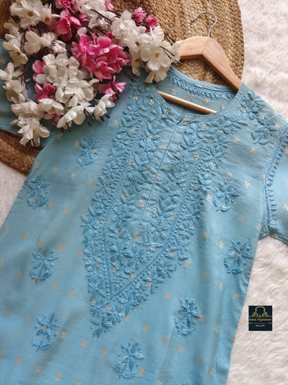 Premium chanderi silk zari buta chikankari kurti