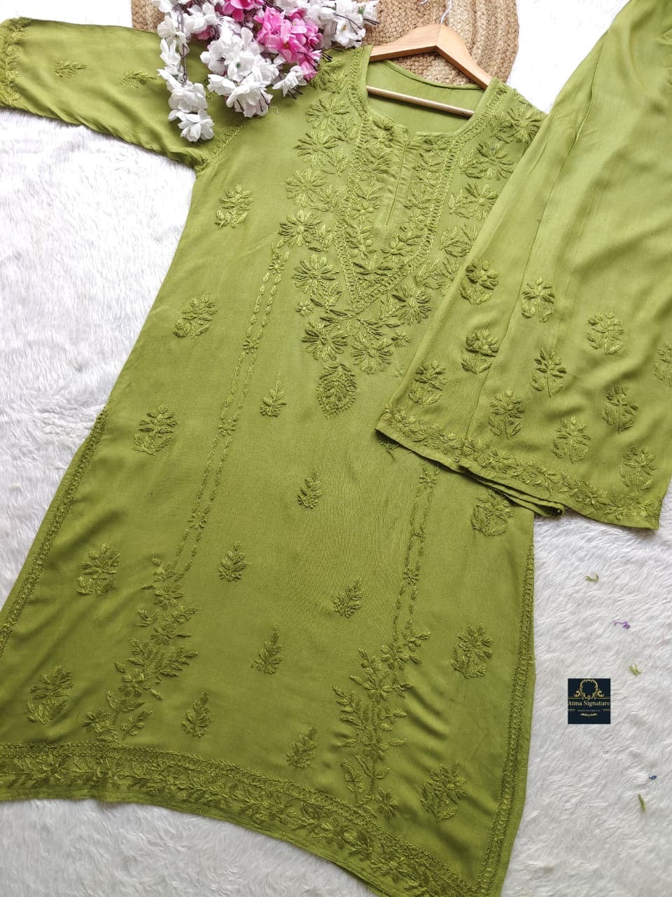 ✨ Handcrafted Rayon Chikankari Kurti Palazzo Set ✨