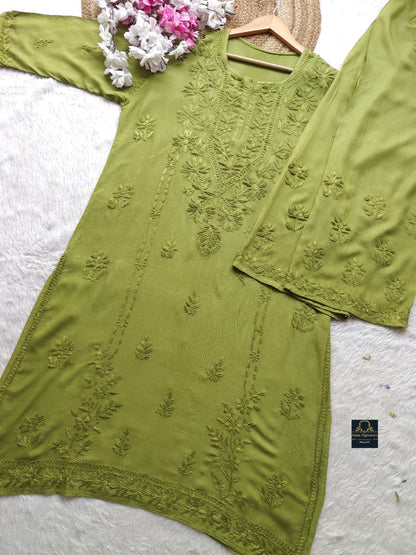 ✨ Handcrafted Rayon Chikankari Kurti Palazzo Set ✨