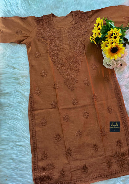 Chanderi silk chikankari handworked kurti palazzo duppata set