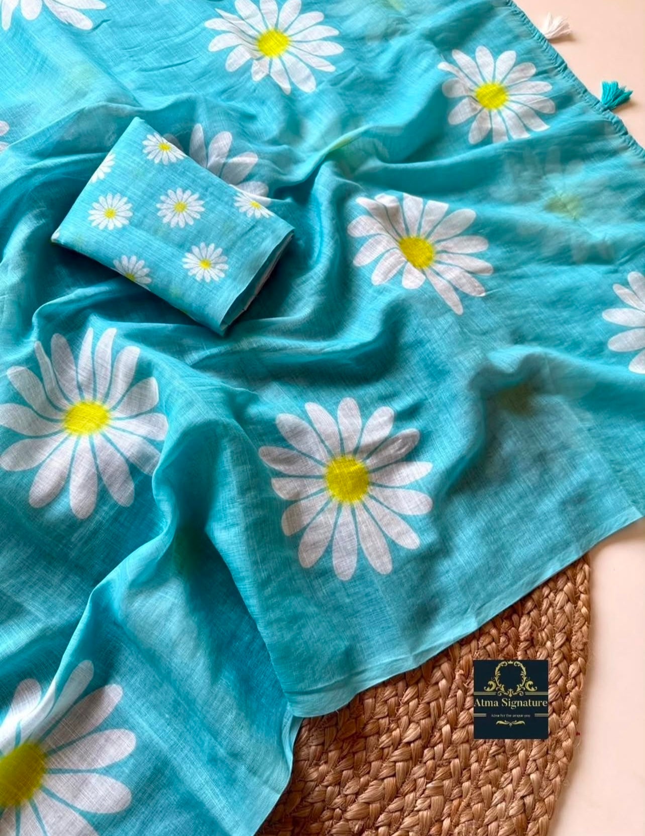 Soft linen cotton floral saree