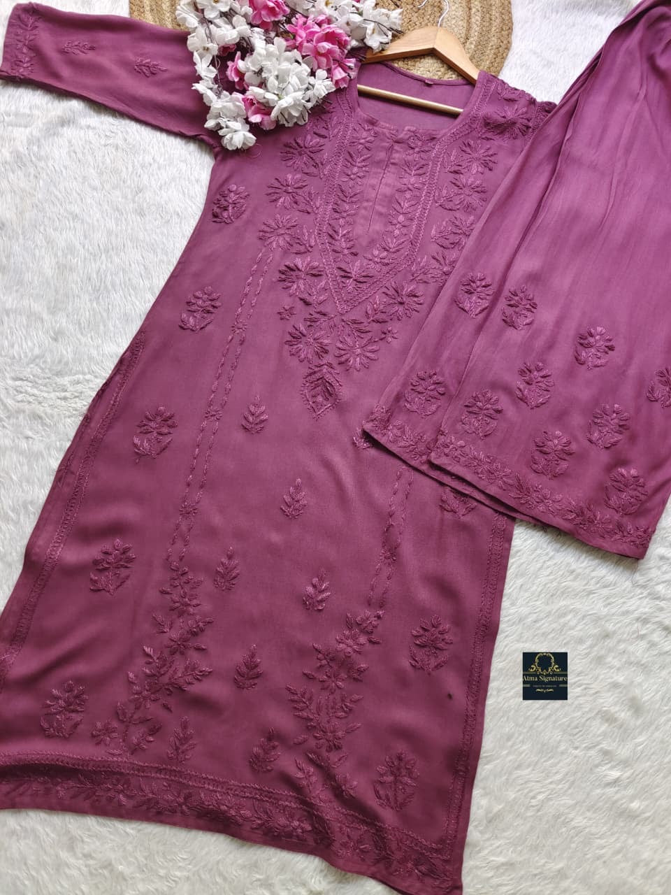✨ Handcrafted Rayon Chikankari Kurti Palazzo Set ✨