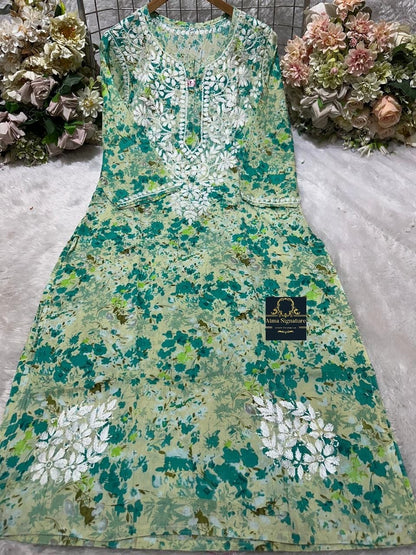 Floral Mal Cotton Chikankari Kurti