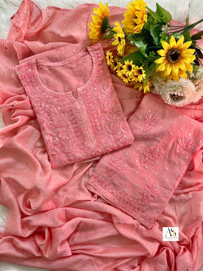 Kismat Chanderi Silk Zari Weaved Chikankari Set