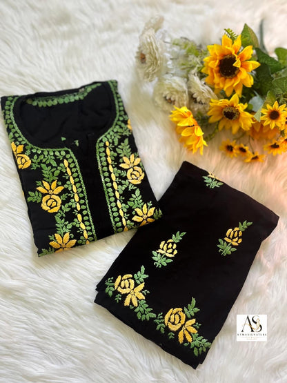 Soft rayon chikankari Kurti Palazzo set