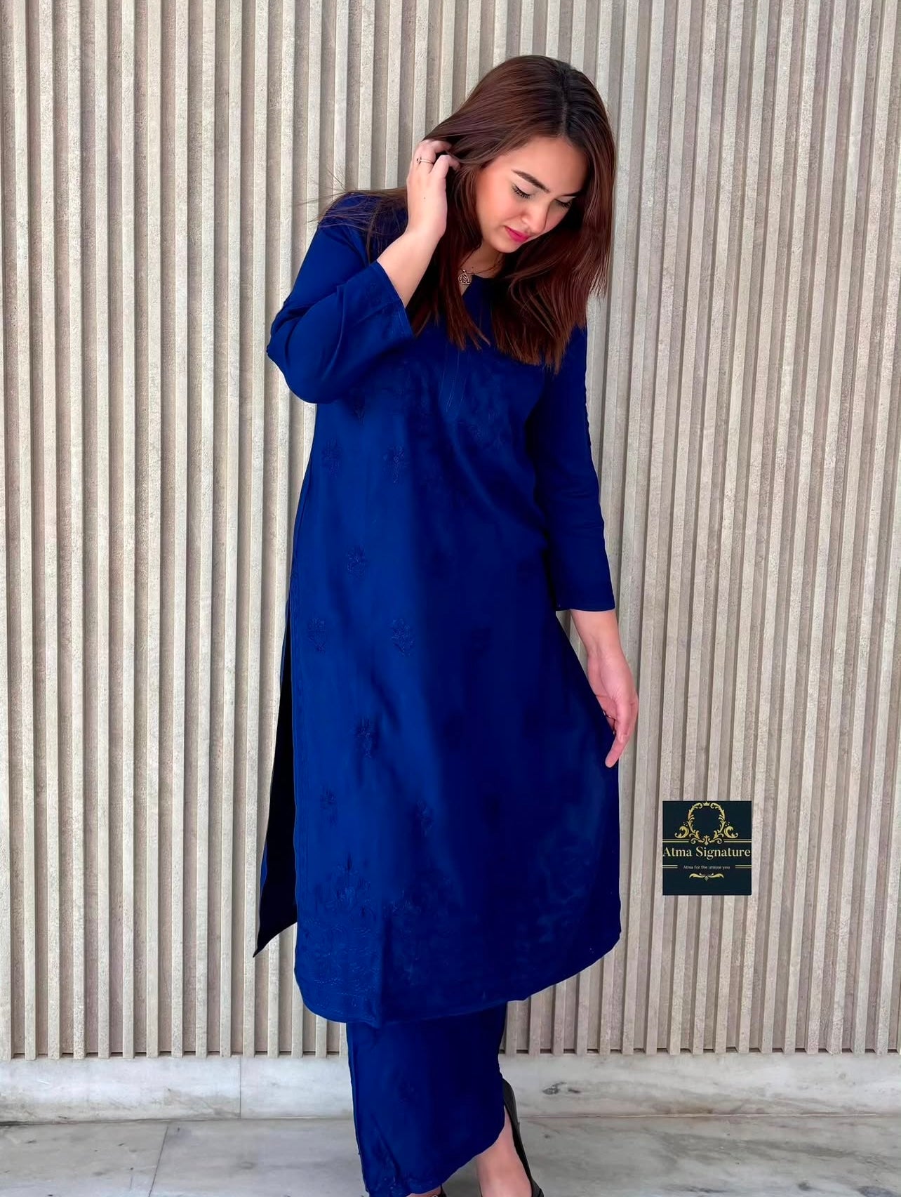 Aisha soft rayon chikankari kurti palazzo set