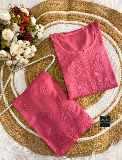 Aisha soft rayon chikankari kurti palazzo set