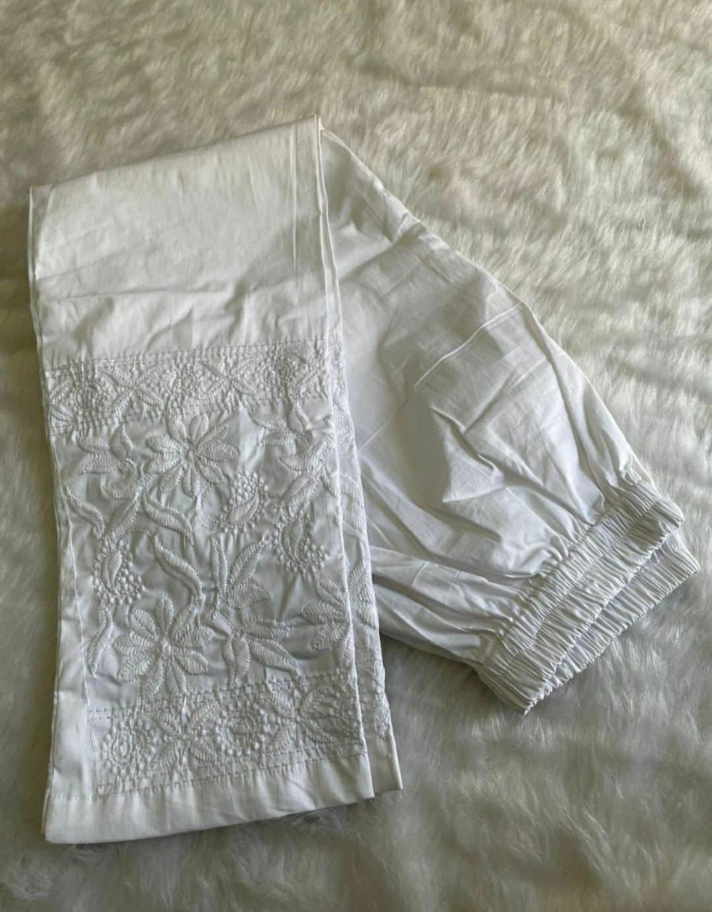 Chikankari white stretchable Lycra pant