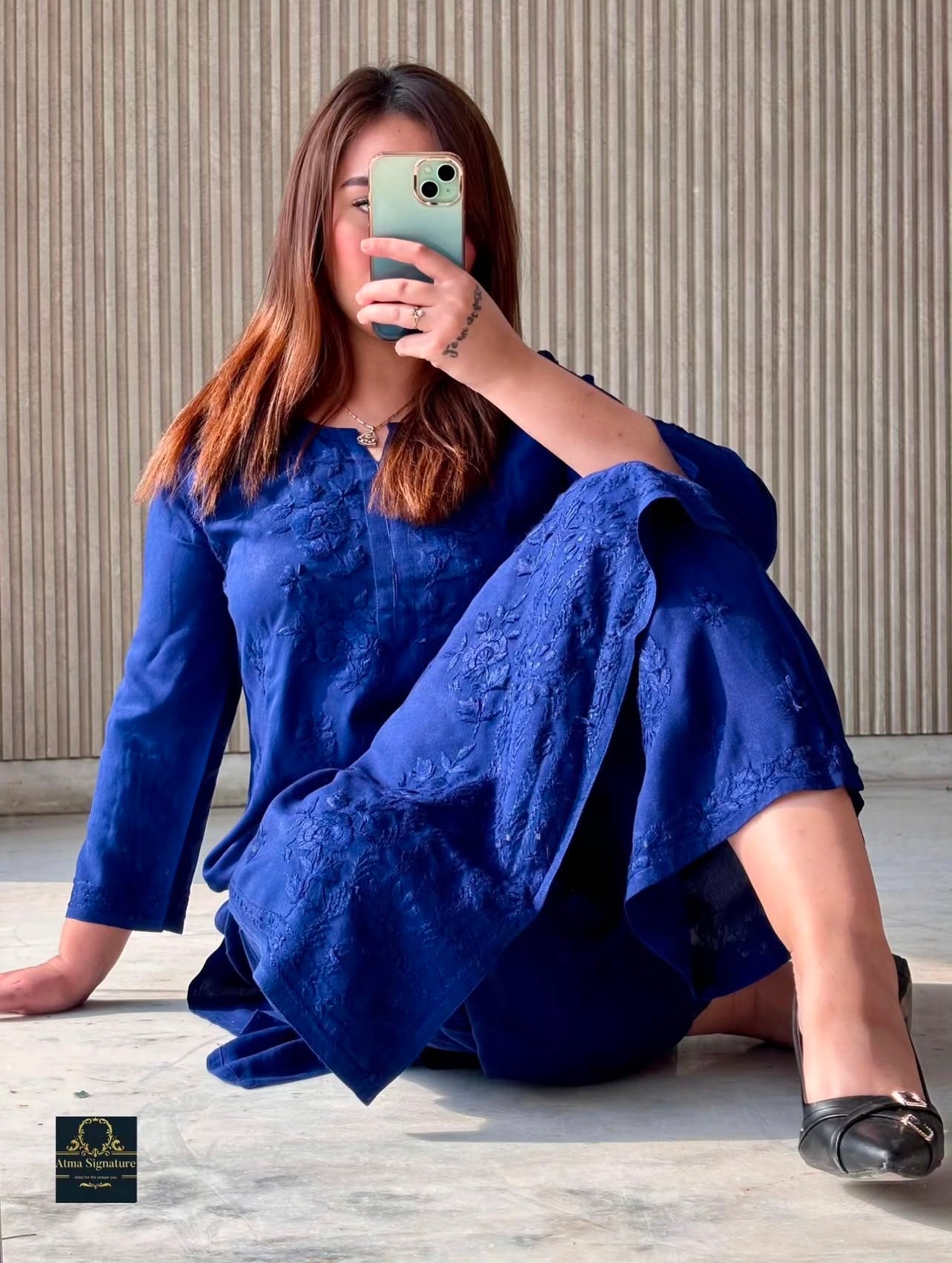 Aisha soft rayon chikankari kurti palazzo set