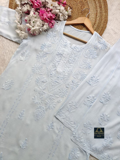 ✨ Handcrafted Rayon Chikankari Kurti Palazzo Set ✨