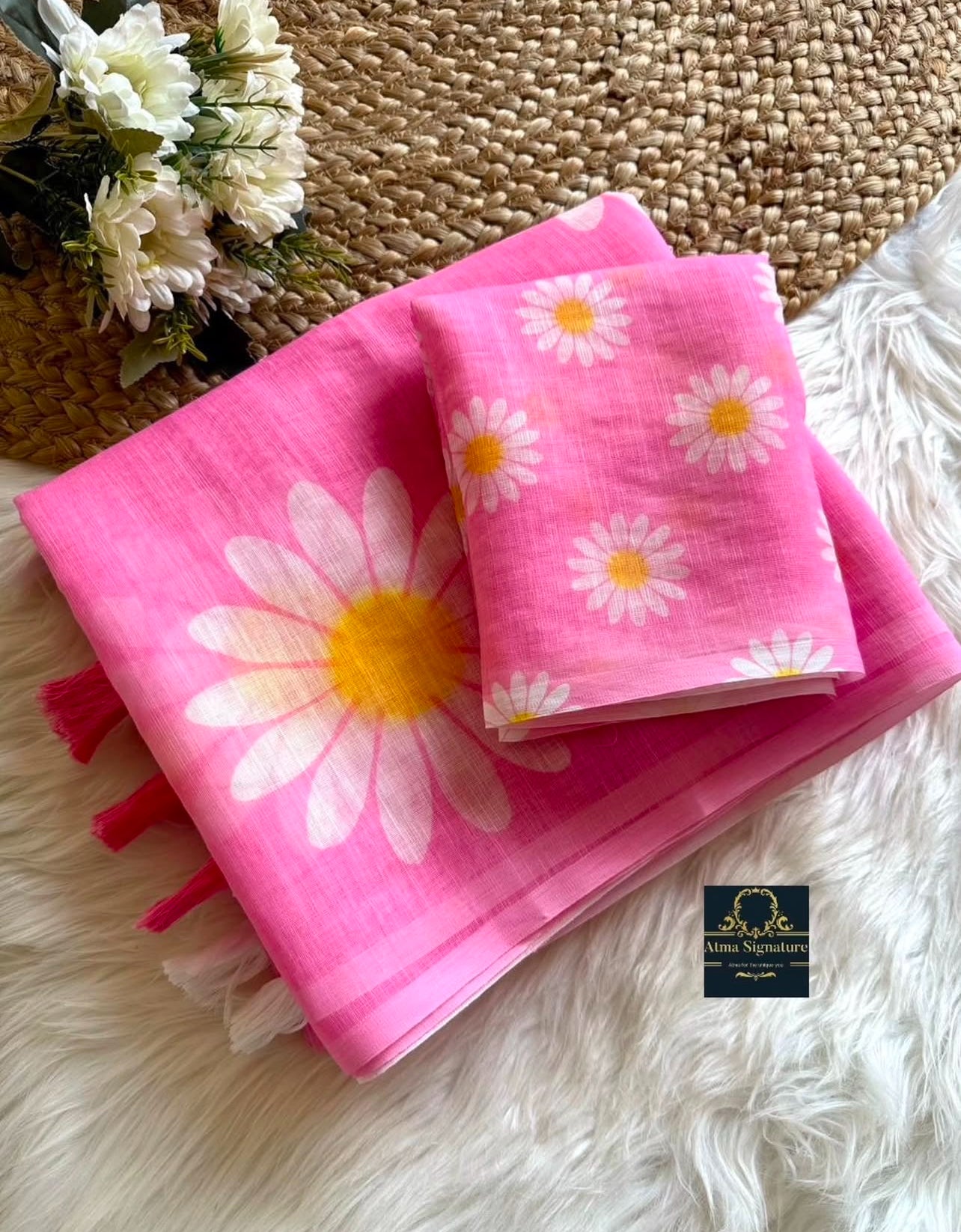 Soft linen cotton floral saree