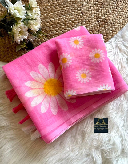 Soft linen cotton floral saree