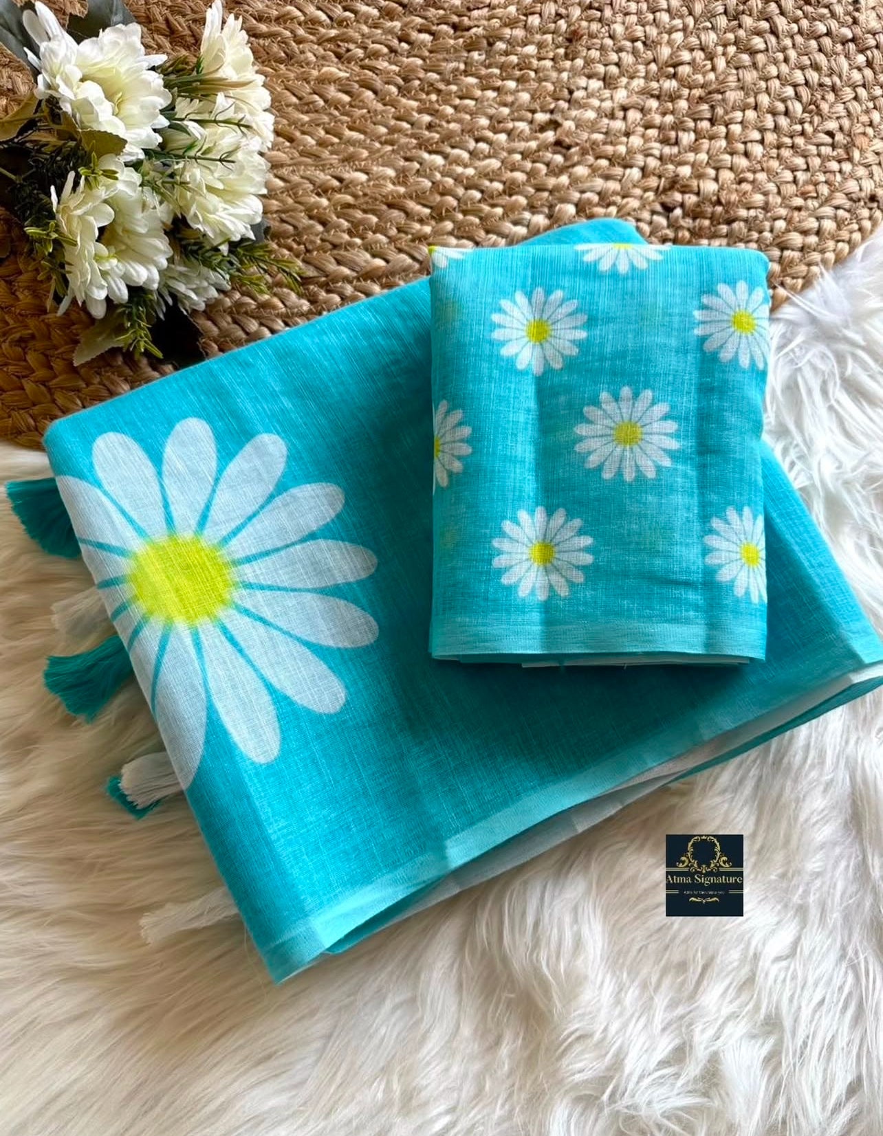 Soft linen cotton floral saree