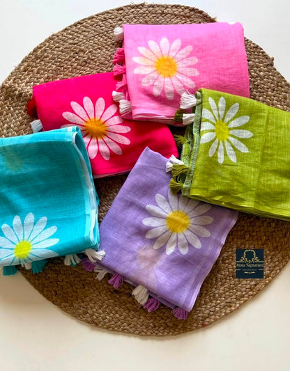 Soft linen cotton floral saree
