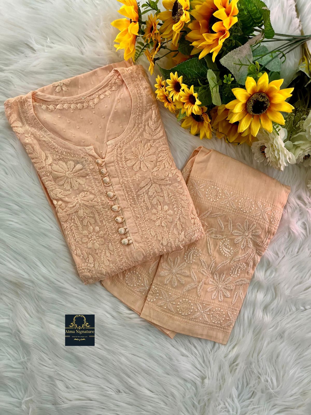 Soft dobby cotton kurti pant set