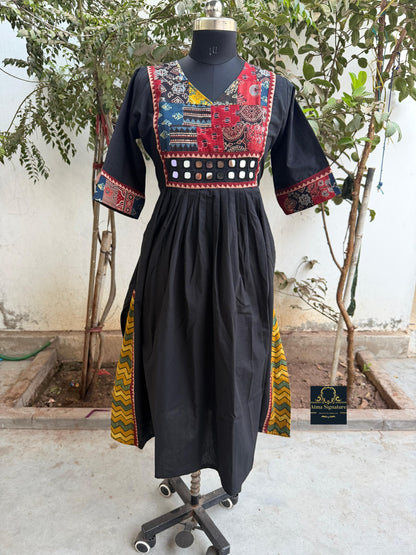 Soft cotton ajrakh mirror worked Kurti/ frock