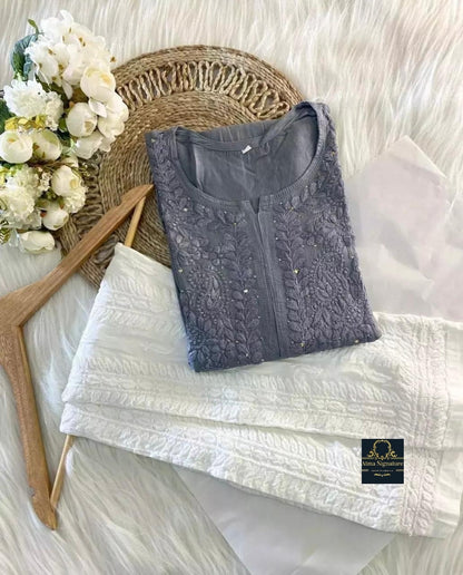 Chikankari & Mukaish handworked kurti