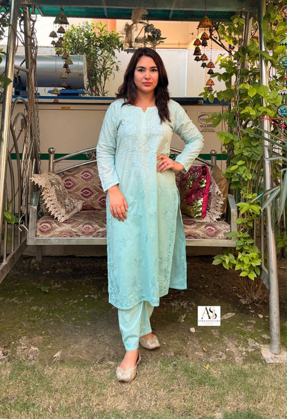 Alaya Ombre Pastel Chikankari Kurti Palazzo Set