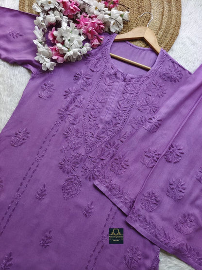 ✨ Handcrafted Rayon Chikankari Kurti Palazzo Set ✨