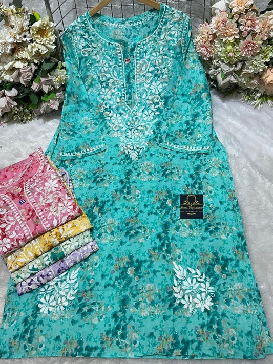 Floral Mal Cotton Chikankari Kurti