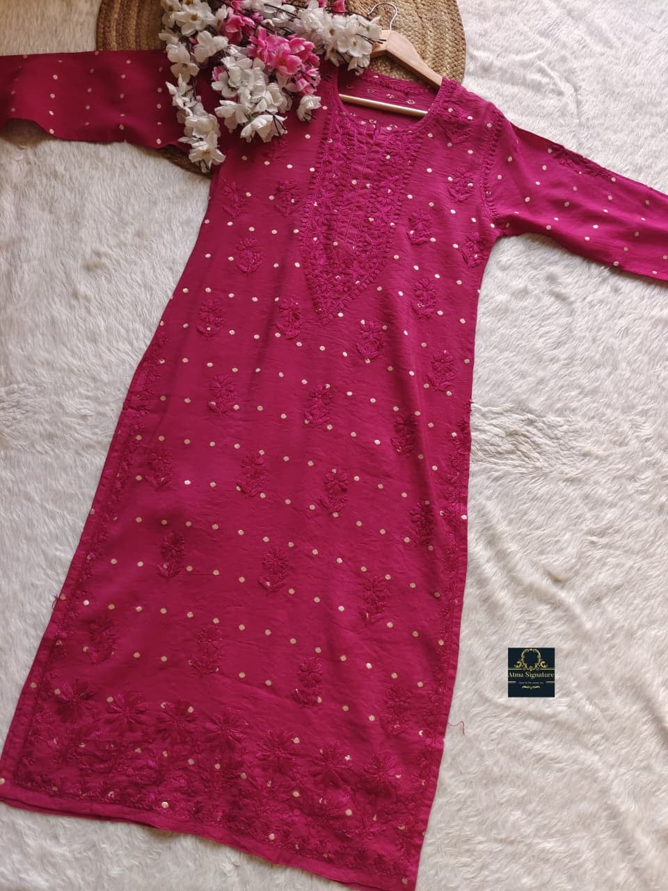 Premium chanderi silk zari buta chikankari kurti
