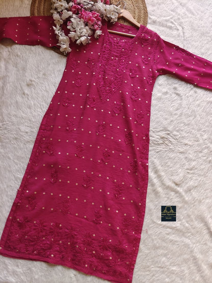 Premium chanderi silk zari buta chikankari kurti