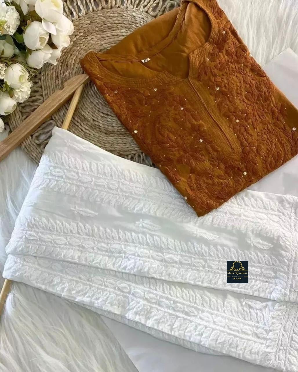 Chikankari & Mukaish handworked kurti