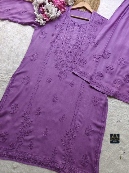 ✨ Handcrafted Rayon Chikankari Kurti Palazzo Set ✨