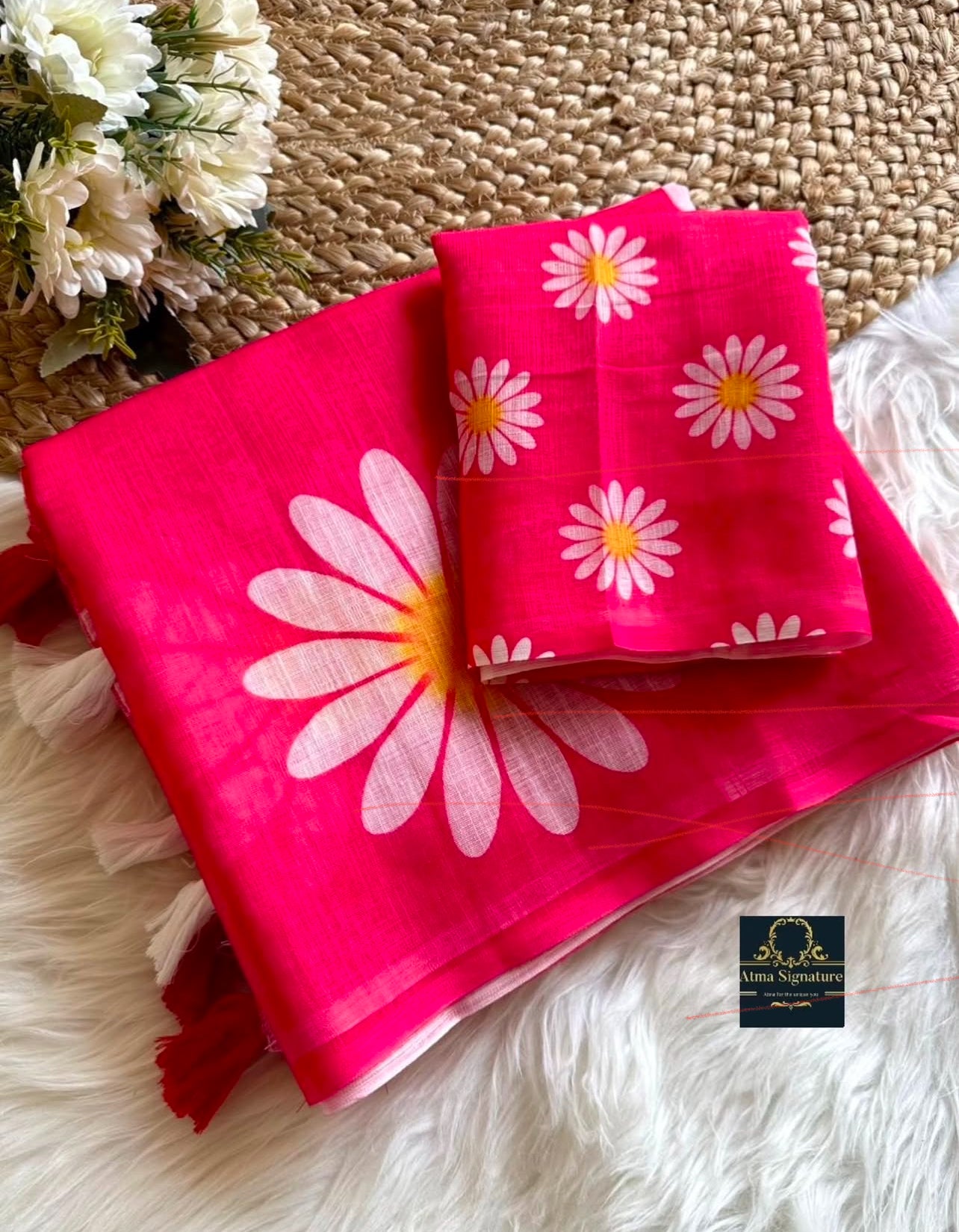Soft linen cotton floral saree