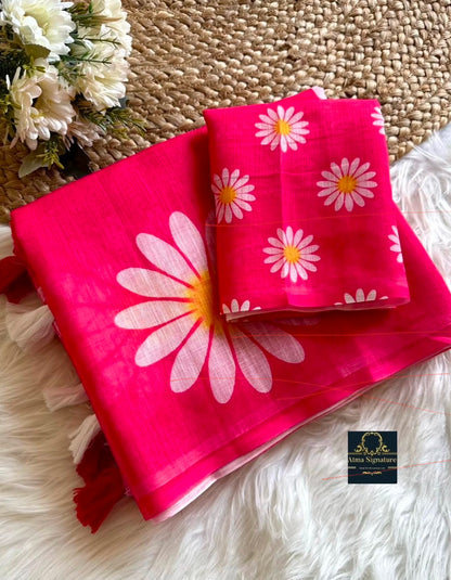 Soft linen cotton floral saree